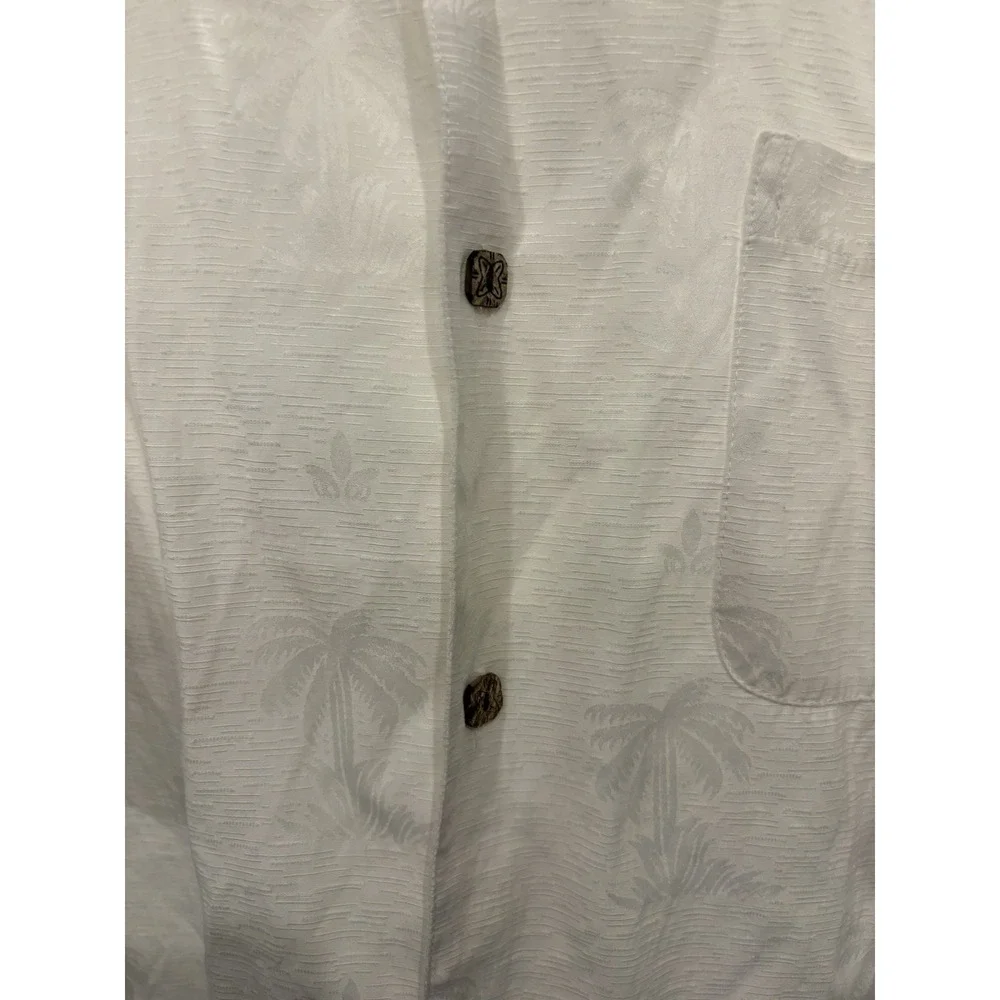 Gordon Clothing Co. XL Hawaiian Camp Shirt Ivory Palm Tree Jacquard Short Sleeve